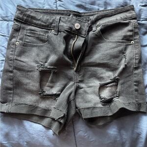Edgy Charcoal Ripped Jean Shorts
